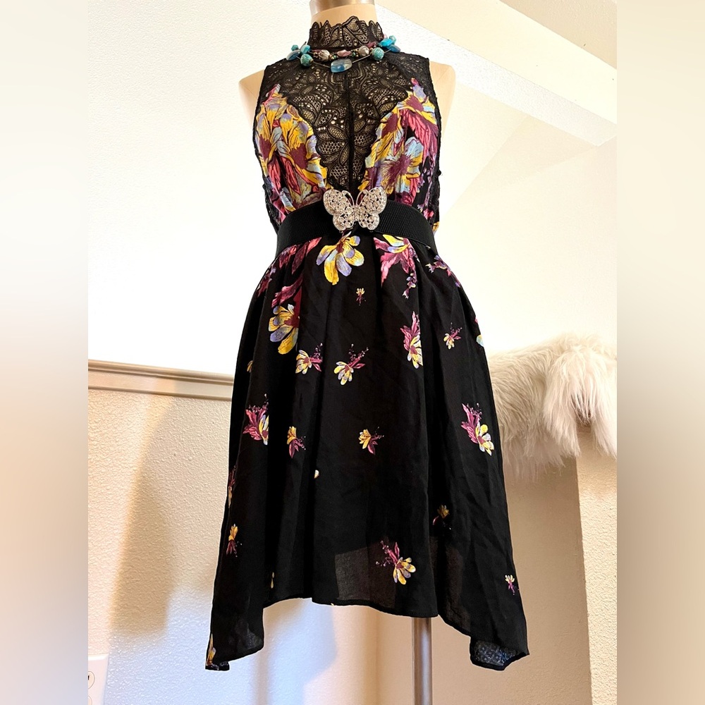 NWT S Black Floral Lace Dress Free People
